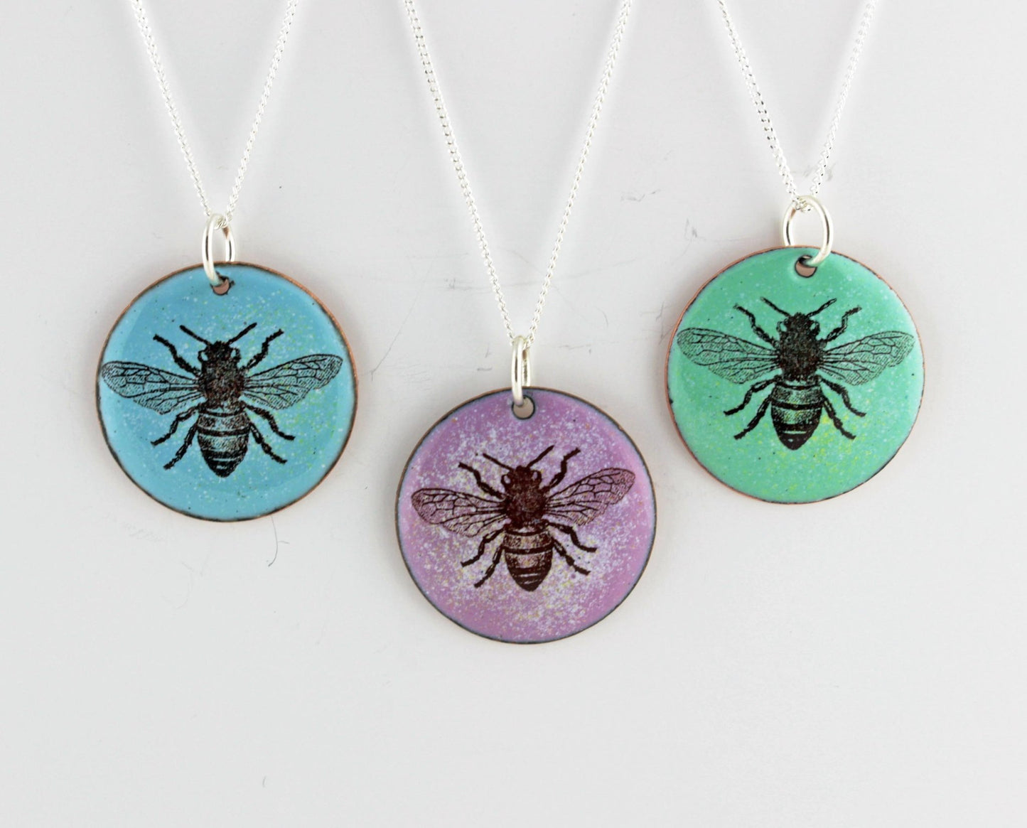 Bee enamel pendant on sterling silver chain - nature inspired jewellery - Katie Johnston Jewellery