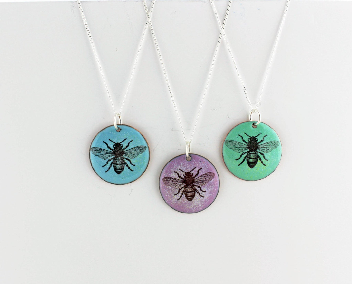 Bee enamel pendant on sterling silver chain - nature inspired jewellery - Katie Johnston Jewellery
