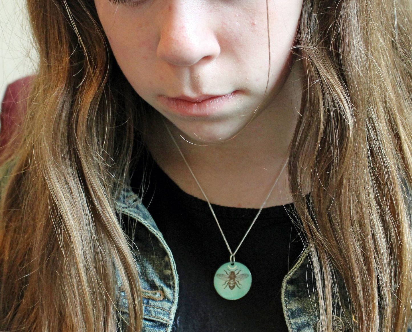 Bee enamel pendant on sterling silver chain - nature inspired jewellery - Katie Johnston Jewellery