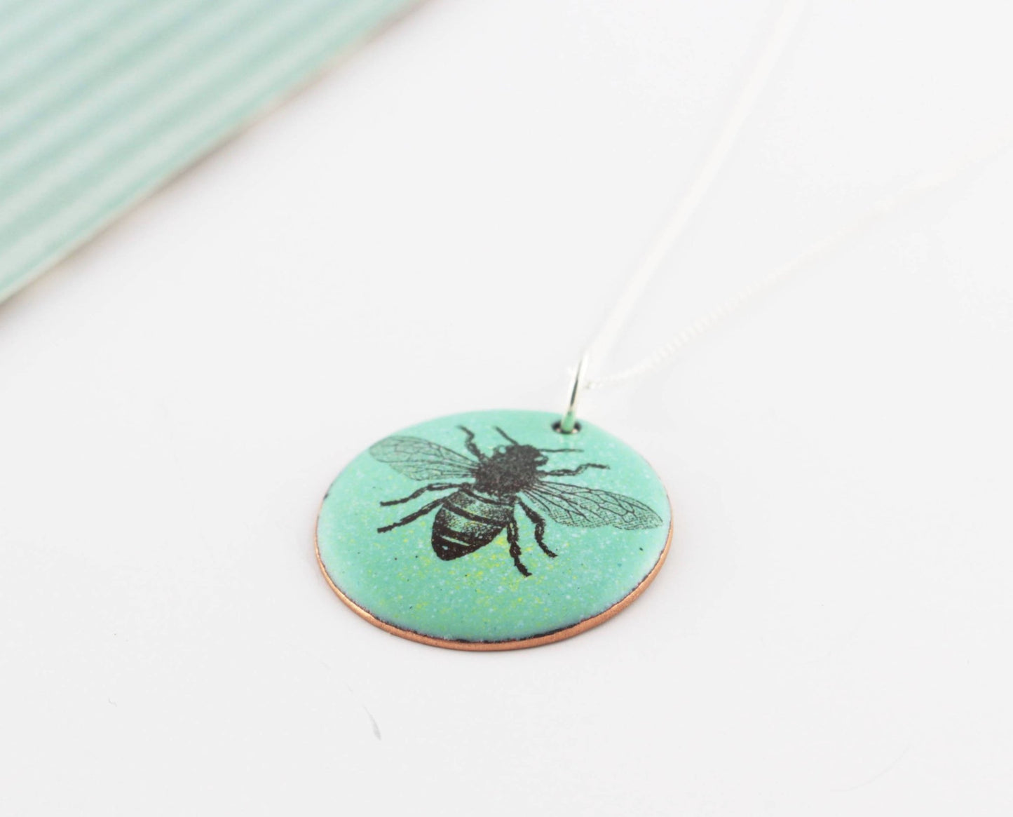 Bee enamel pendant on sterling silver chain - nature inspired jewellery - Katie Johnston Jewellery