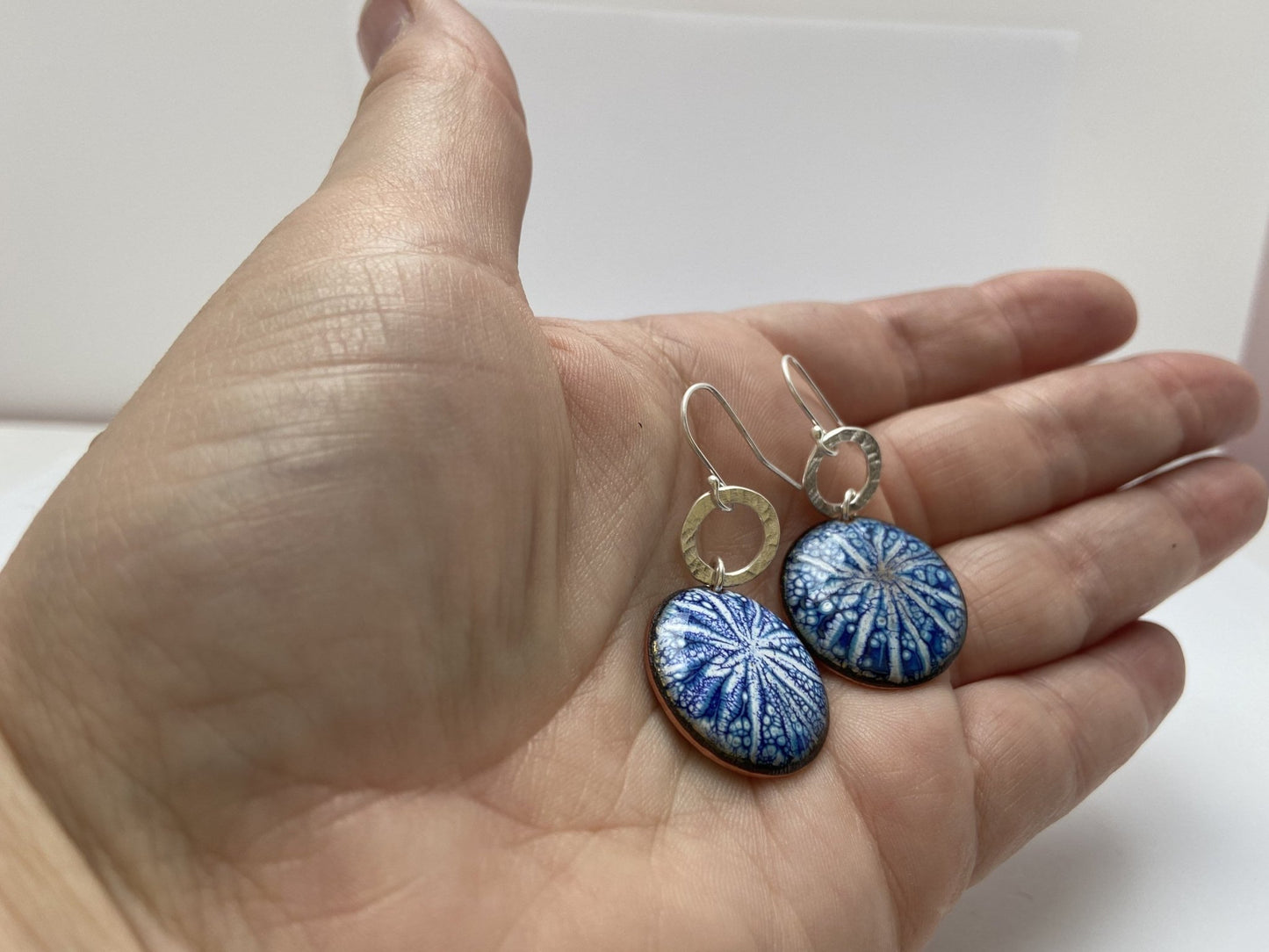 Blue sgraffito enamel star drop earrings - Katie Johnston Jewellery