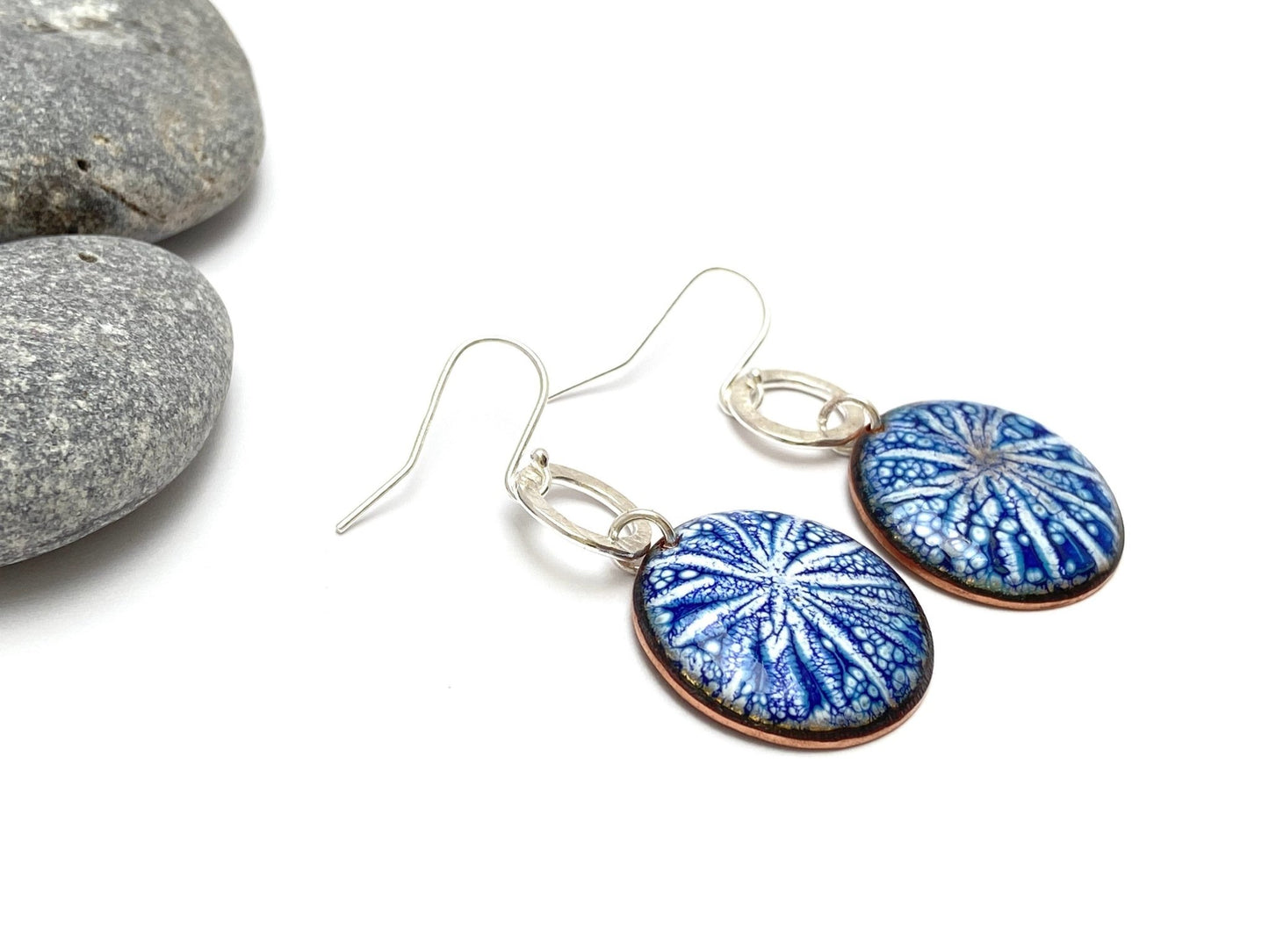Blue sgraffito enamel star drop earrings - Katie Johnston Jewellery
