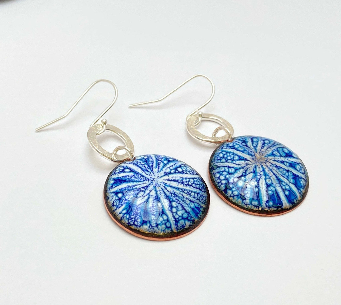Blue sgraffito enamel star drop earrings - Katie Johnston Jewellery