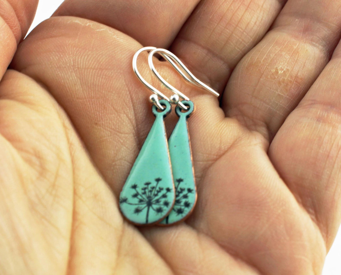 Cow parsley enamel earrings in either blue, green or lilac. - Katie Johnston Jewellery