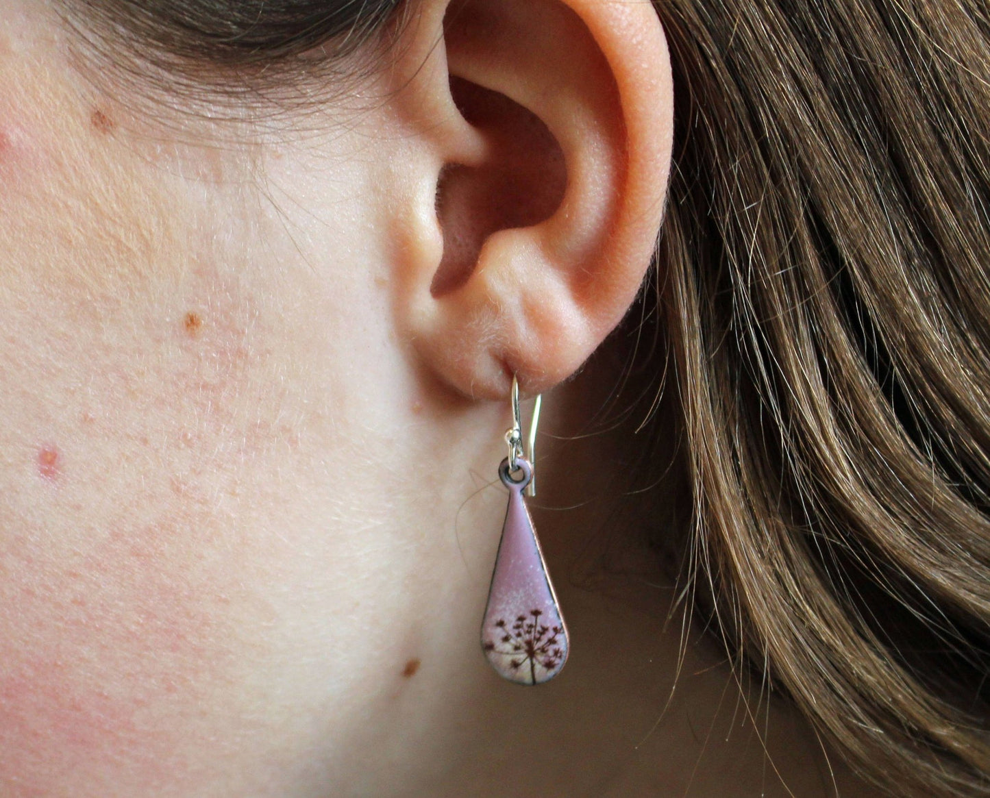 Cow parsley enamel earrings in either blue, green or lilac. - Katie Johnston Jewellery