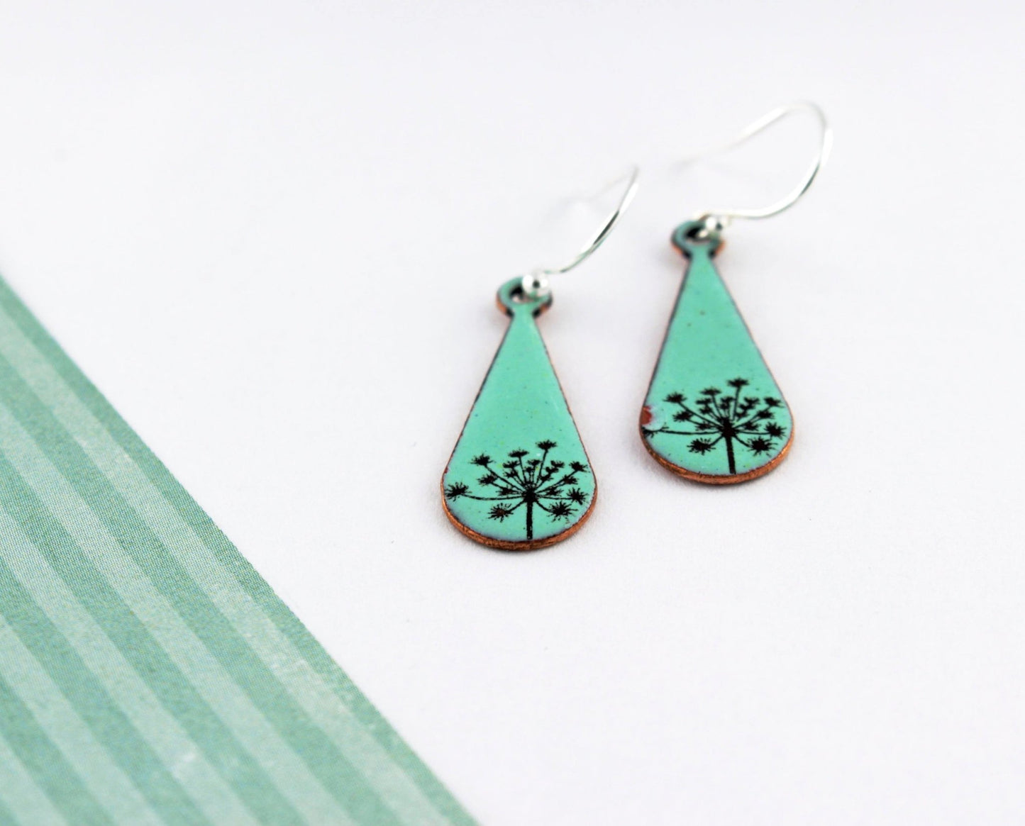 Cow parsley enamel earrings in either blue, green or lilac. - Katie Johnston Jewellery