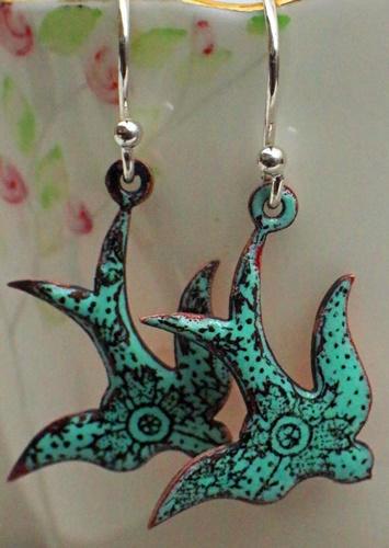Enamel bird earrings - Katie Johnston Jewellery
