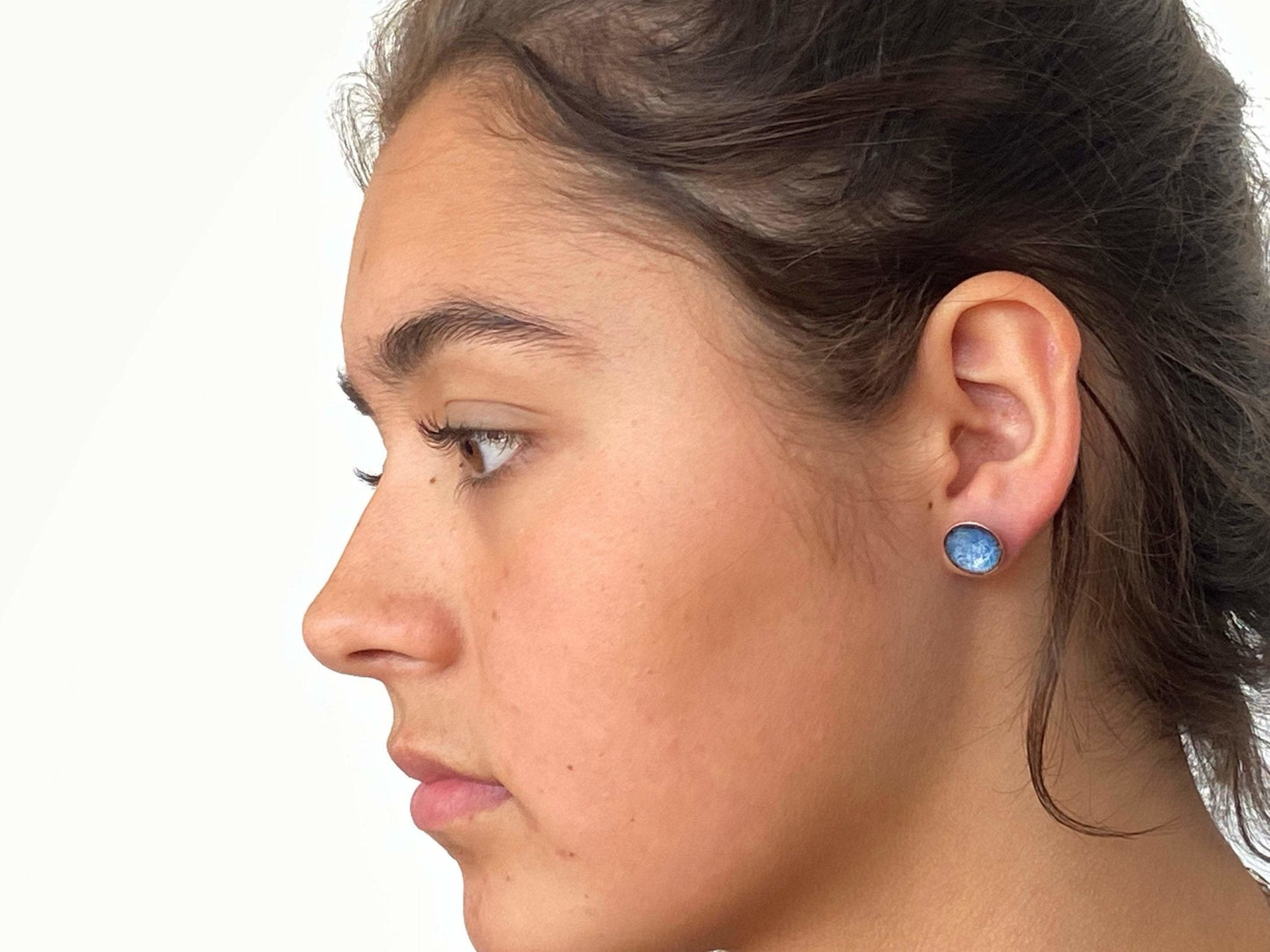 Enamel stud earrings. Little 'bowls' filled with blue, turquoise, green, white enamel on sterling silver posts. - Katie Johnston Jewellery