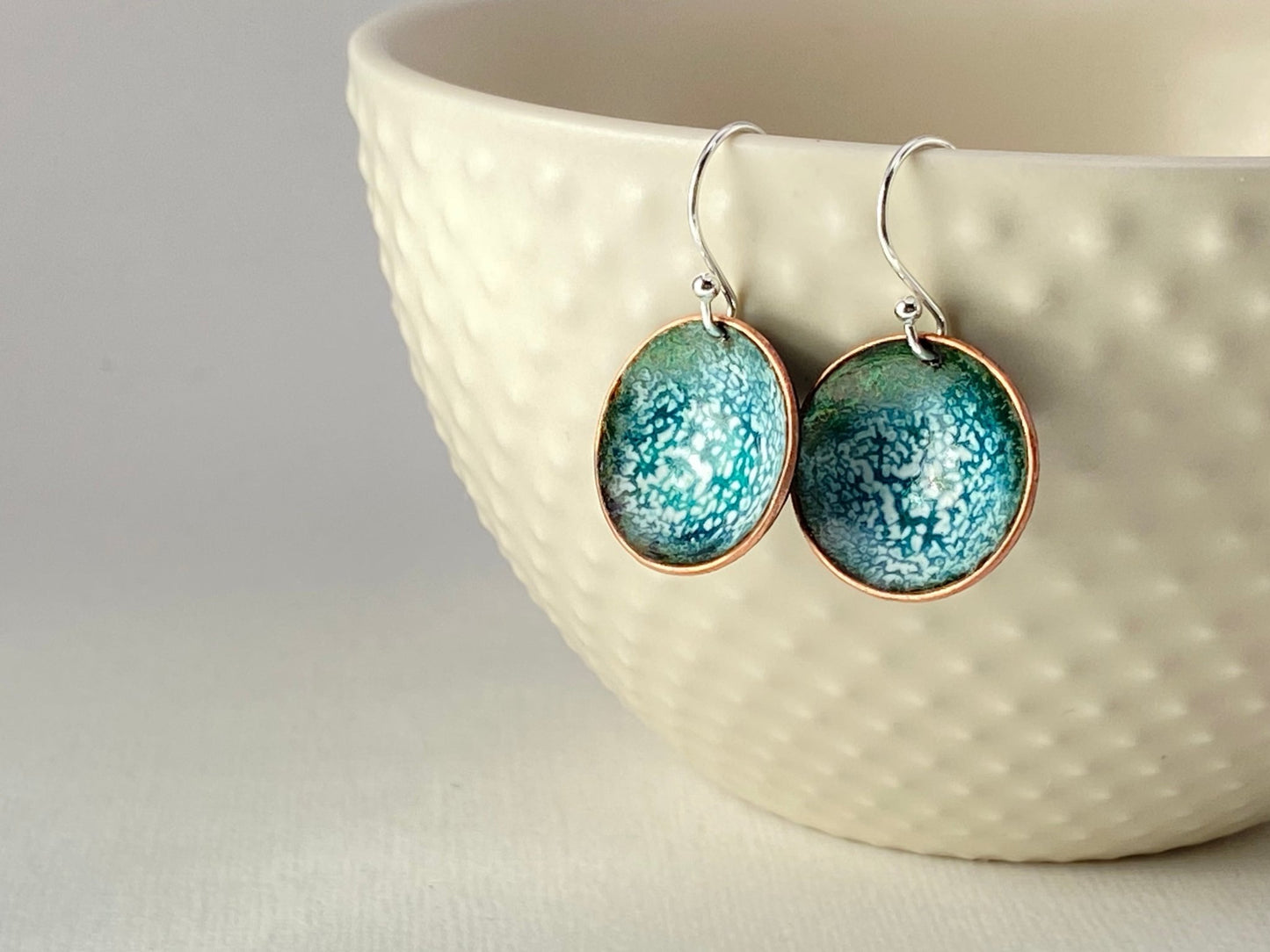 Expansion Enamel 'bowl' drop earrings. - Bronze green - Katie Johnston Jewellery