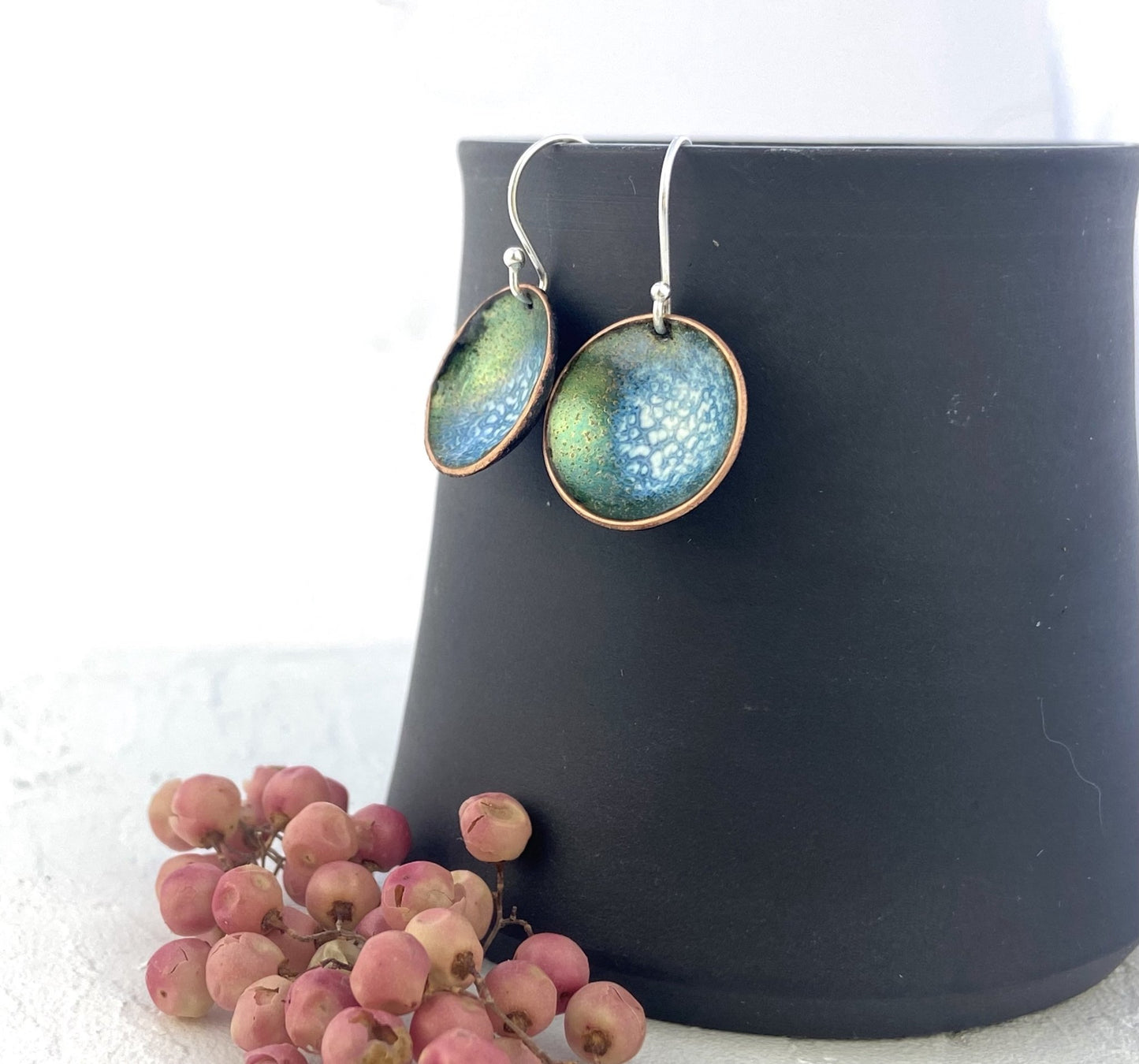 Expansion Enamel 'bowl' drop earrings. - Bronze green - Katie Johnston Jewellery