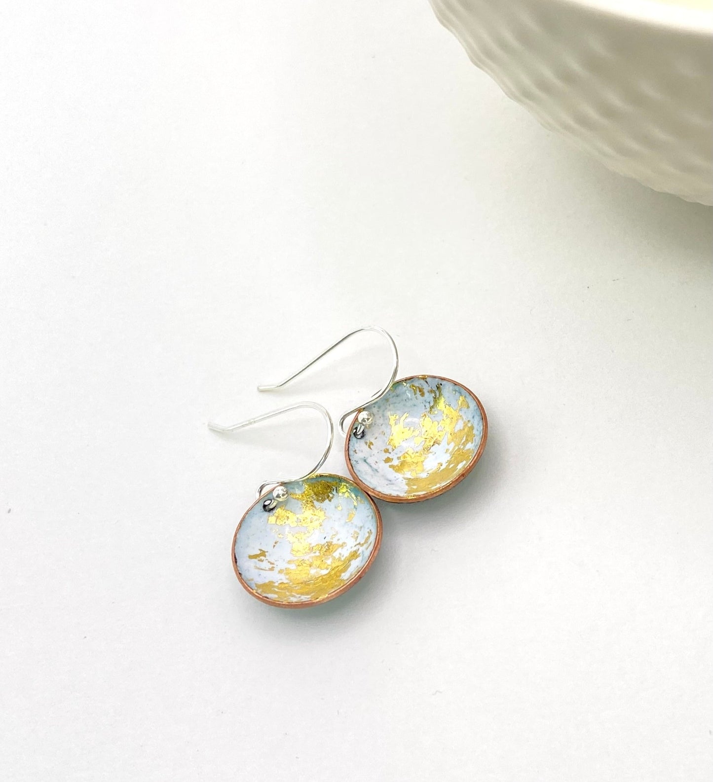 Expansion Enamel 'bowl' drop earrings.- white/gold - Katie Johnston Jewellery