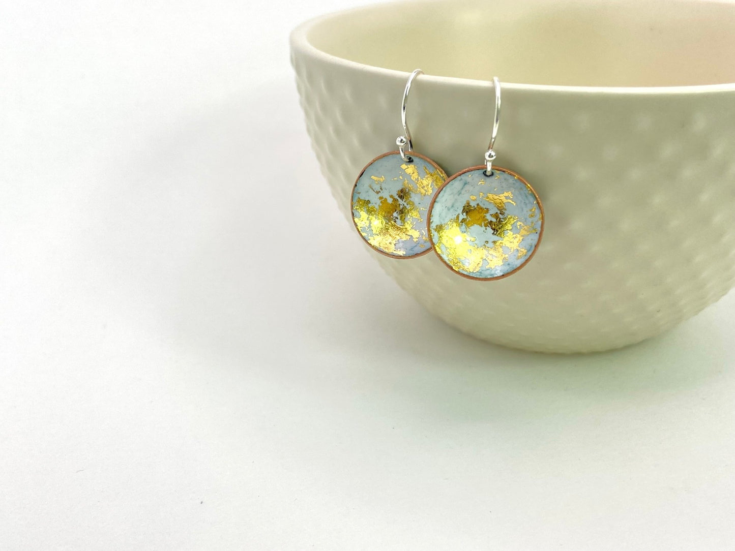 Expansion Enamel 'bowl' drop earrings.- white/gold - Katie Johnston Jewellery
