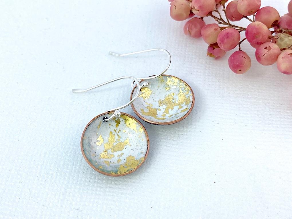 Expansion Enamel 'bowl' drop earrings.- white/gold - Katie Johnston Jewellery