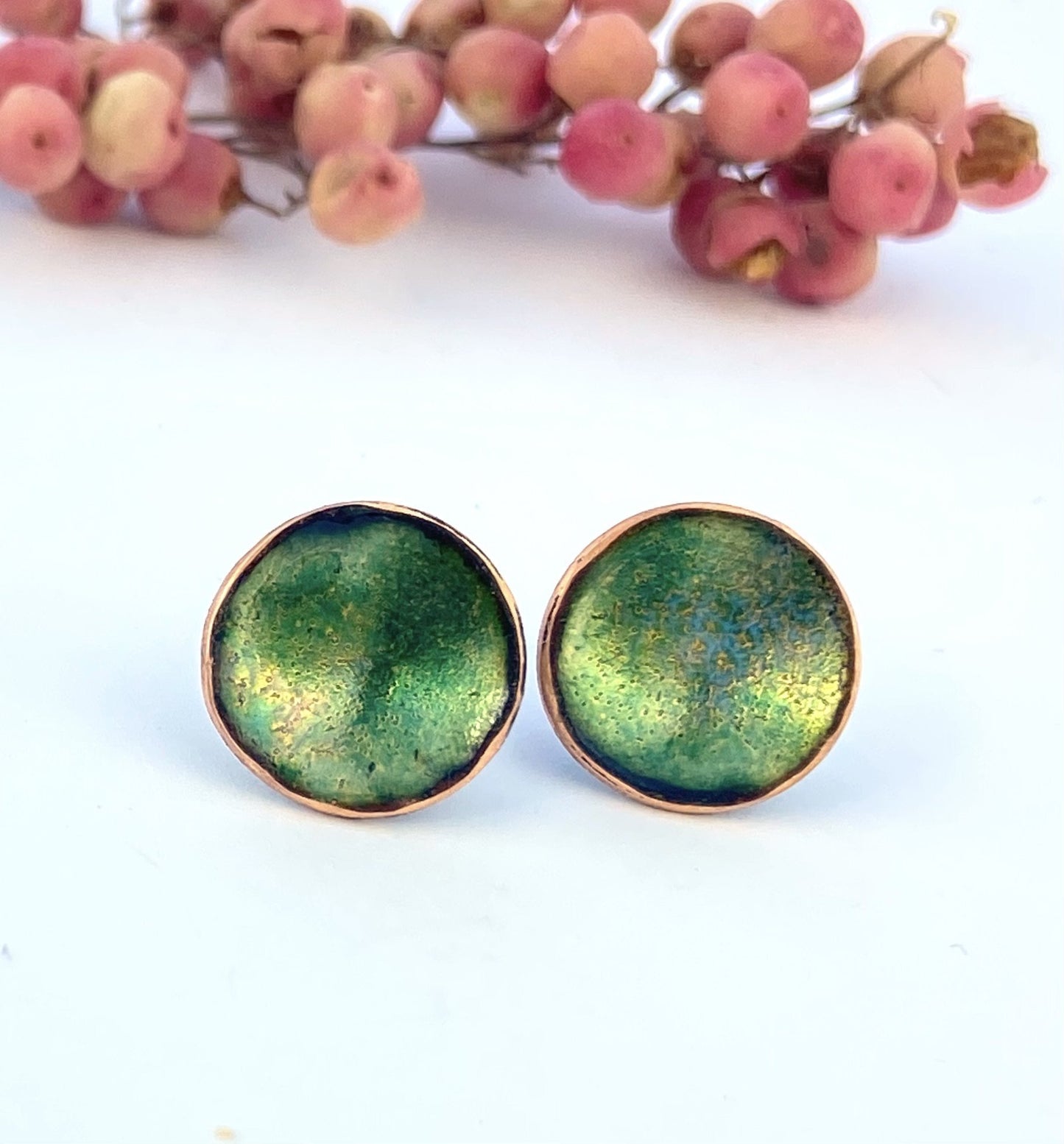 Expansion Enamel stud ‘Bowl’ earrings - bronze green - Katie Johnston Jewellery