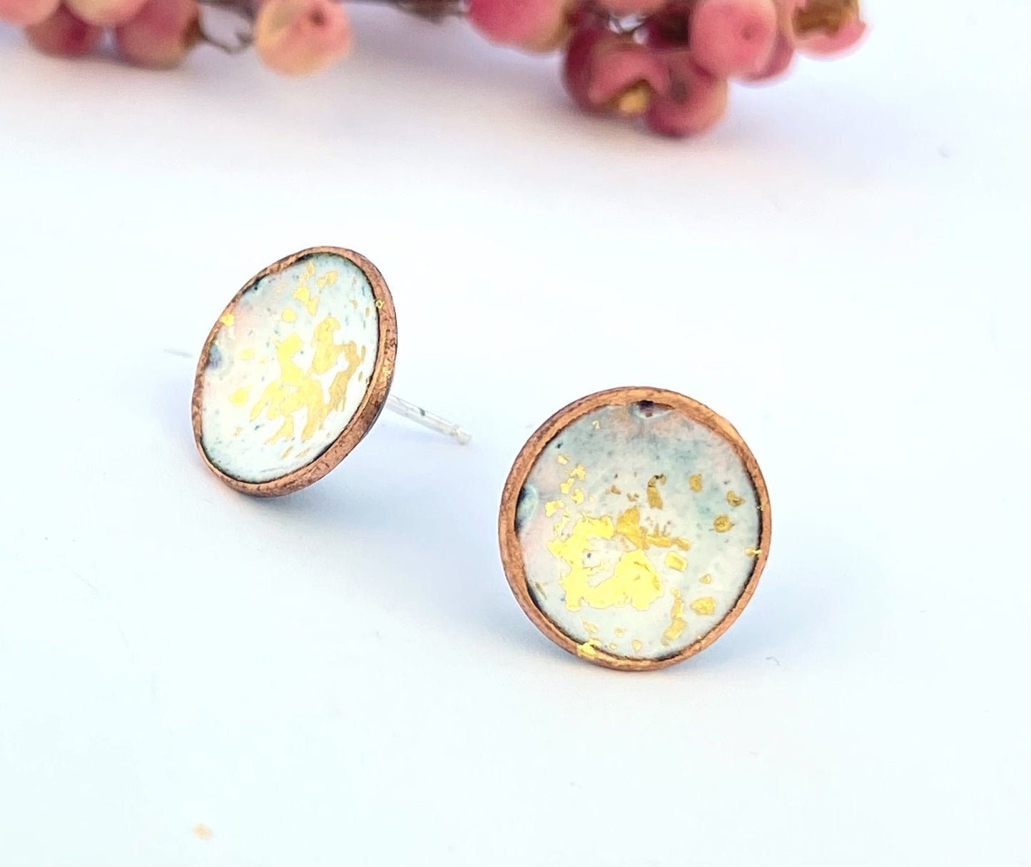 Expansion Enamel stud ‘Bowl’ earrings - white/gold - Katie Johnston Jewellery
