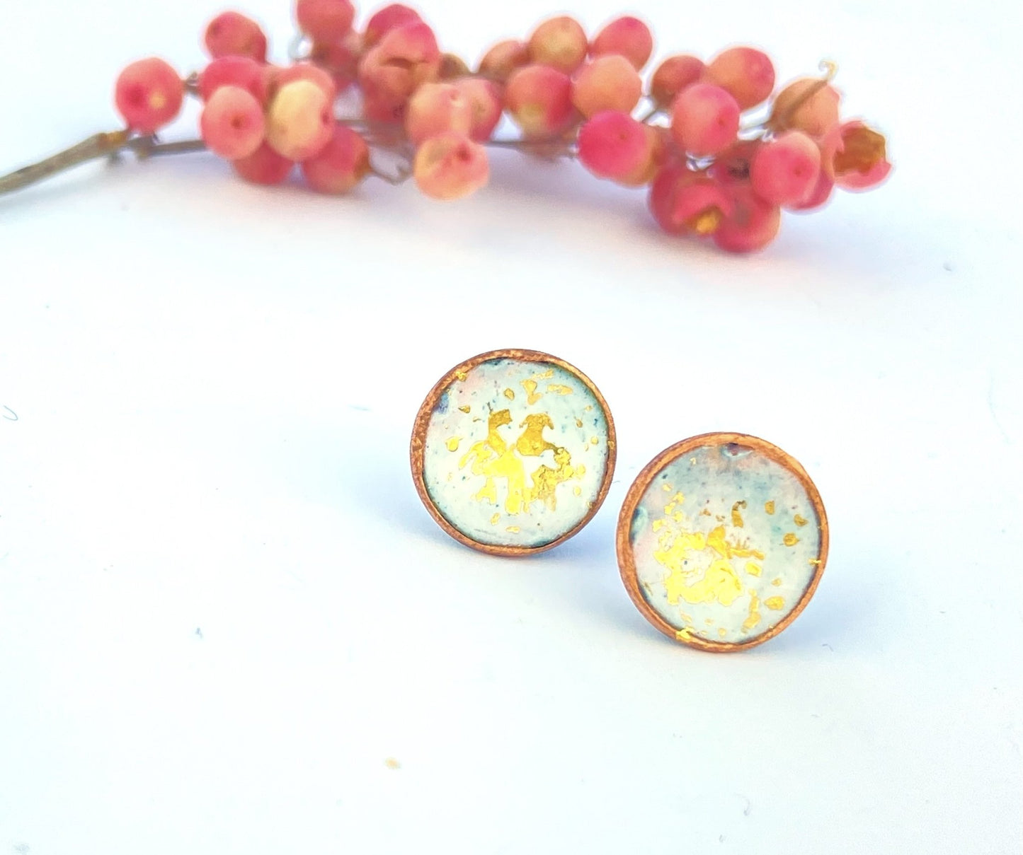 Expansion Enamel stud ‘Bowl’ earrings - white/gold - Katie Johnston Jewellery