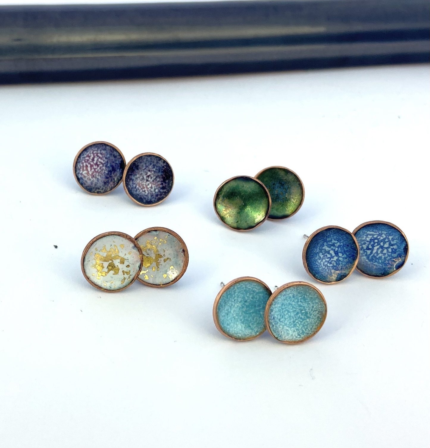Expansion Enamel stud ‘Bowl’ earrings - white/gold - Katie Johnston Jewellery