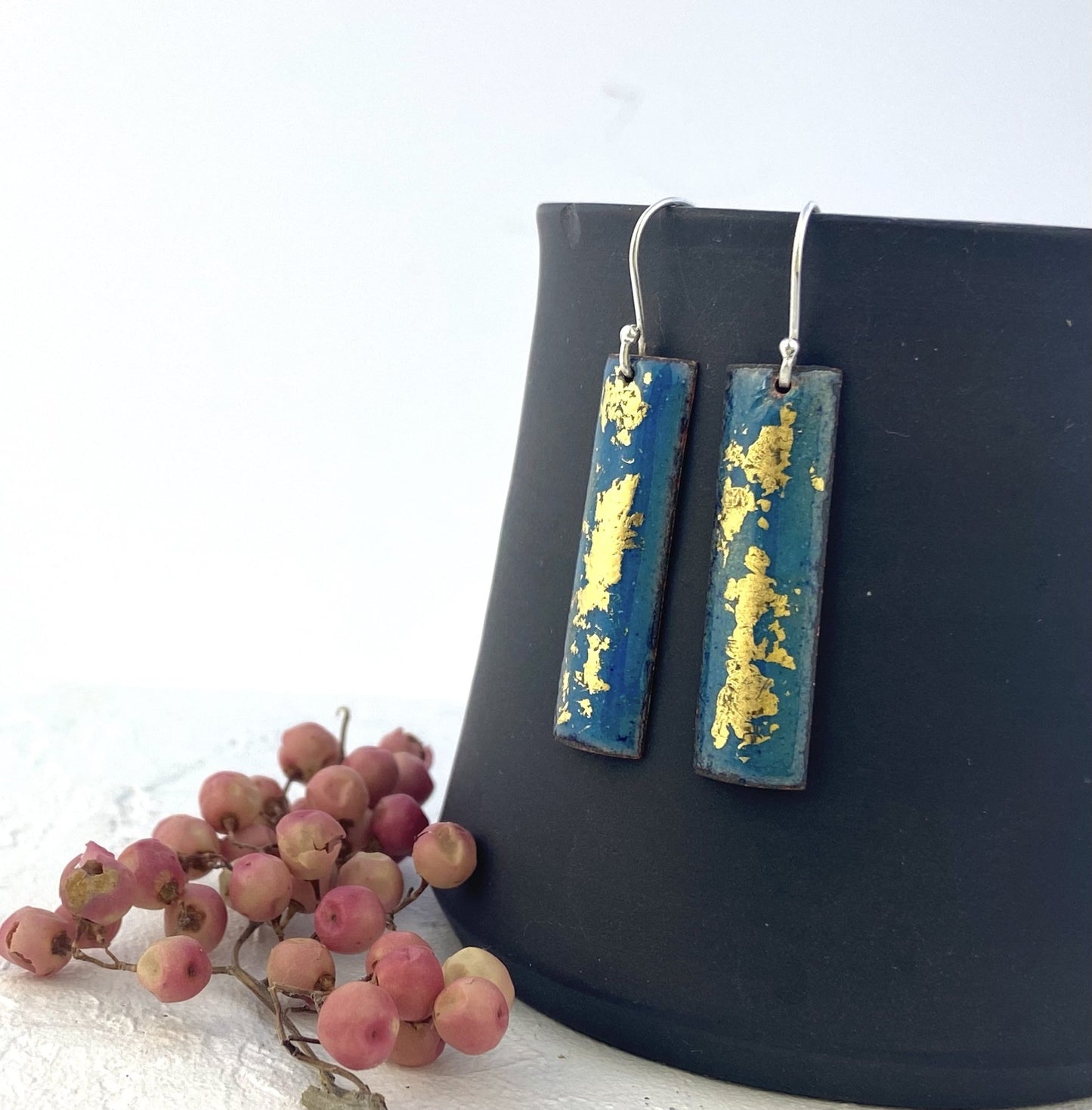 Expansion rectangular drop earrings - green/gold - Katie Johnston Jewellery