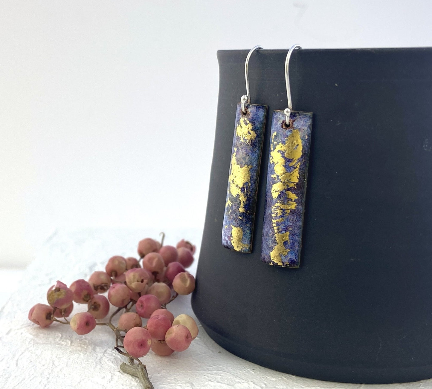 Expansion rectangular drop earrings - green/gold - Katie Johnston Jewellery