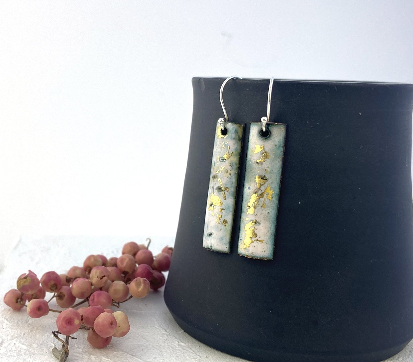 Expansion rectangular drop earrings - green/gold - Katie Johnston Jewellery