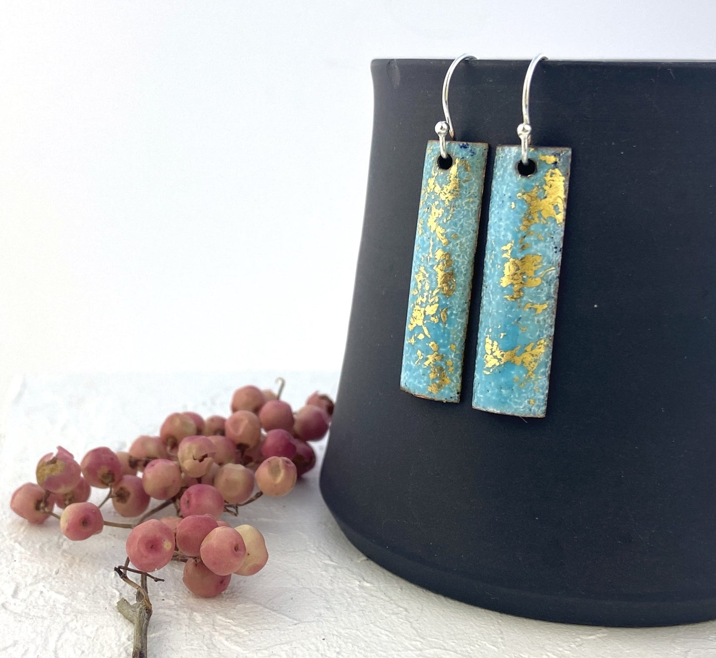 Expansion rectangular drop earrings - green/gold - Katie Johnston Jewellery