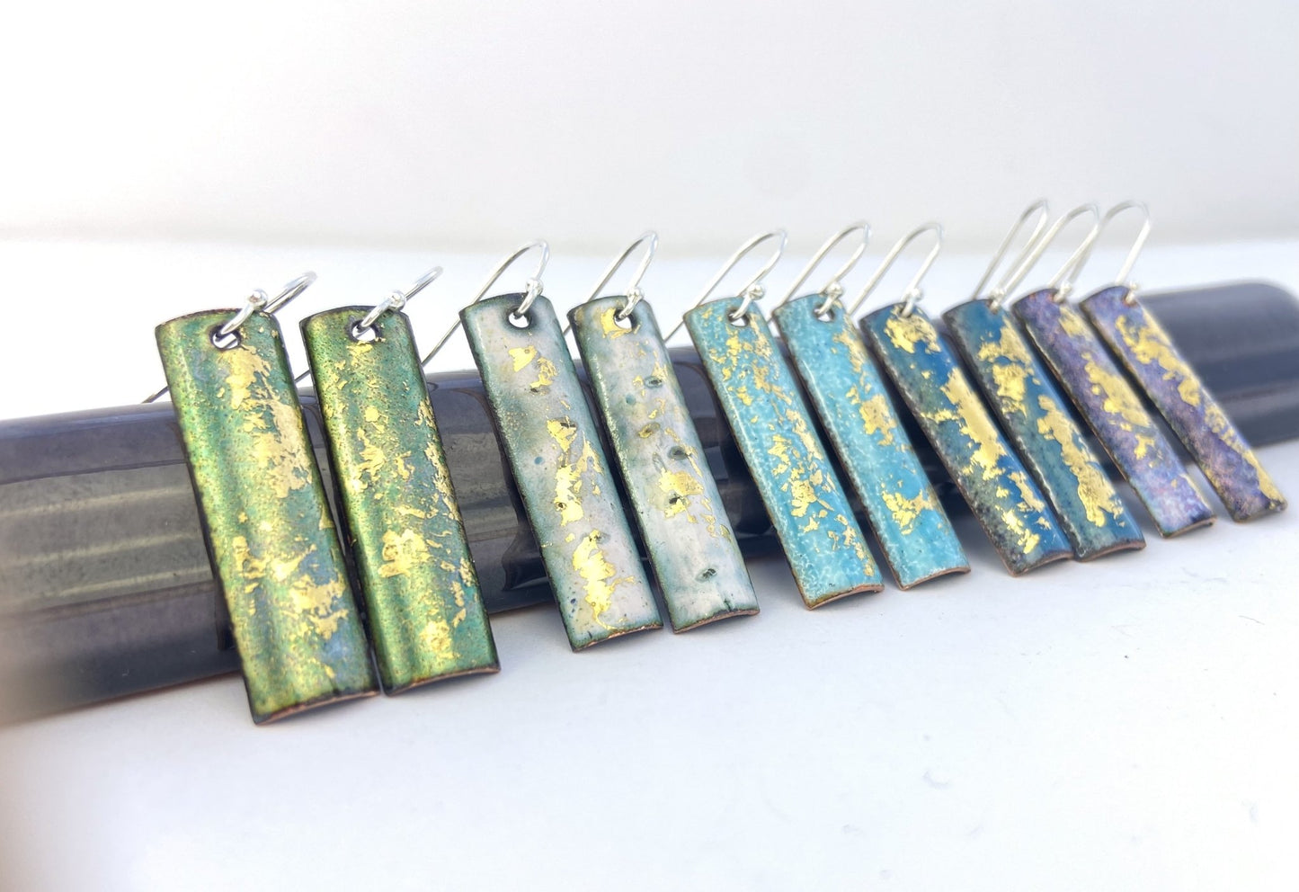 Expansion Rectangular Enamel drop earrings - Turquoise/gold - Katie Johnston Jewellery