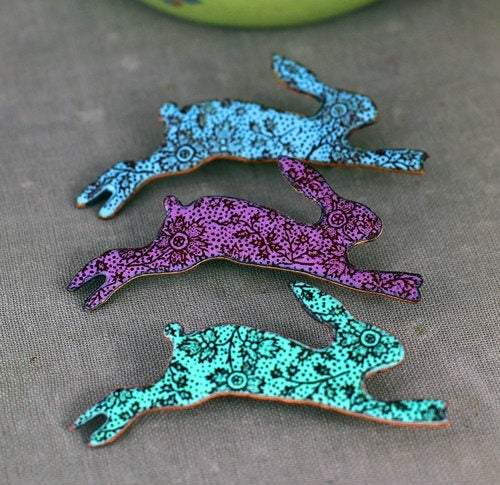 Hare enamel brooch. - Katie Johnston Jewellery