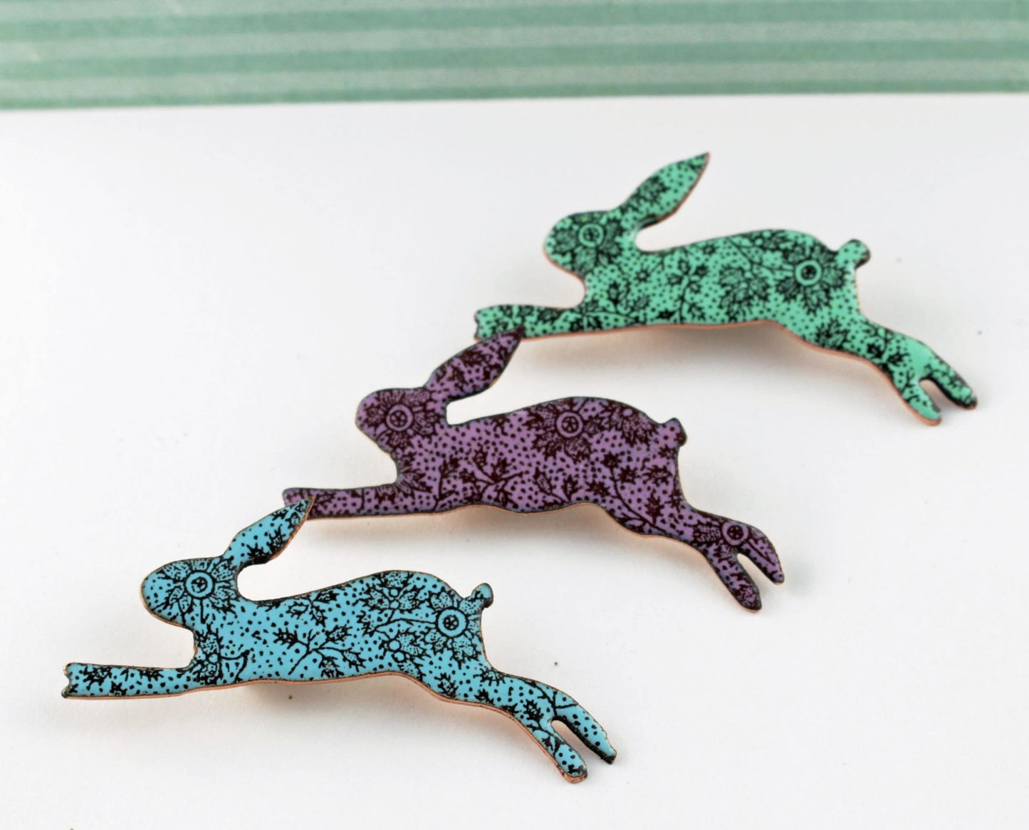 Hare enamel brooch. - Katie Johnston Jewellery