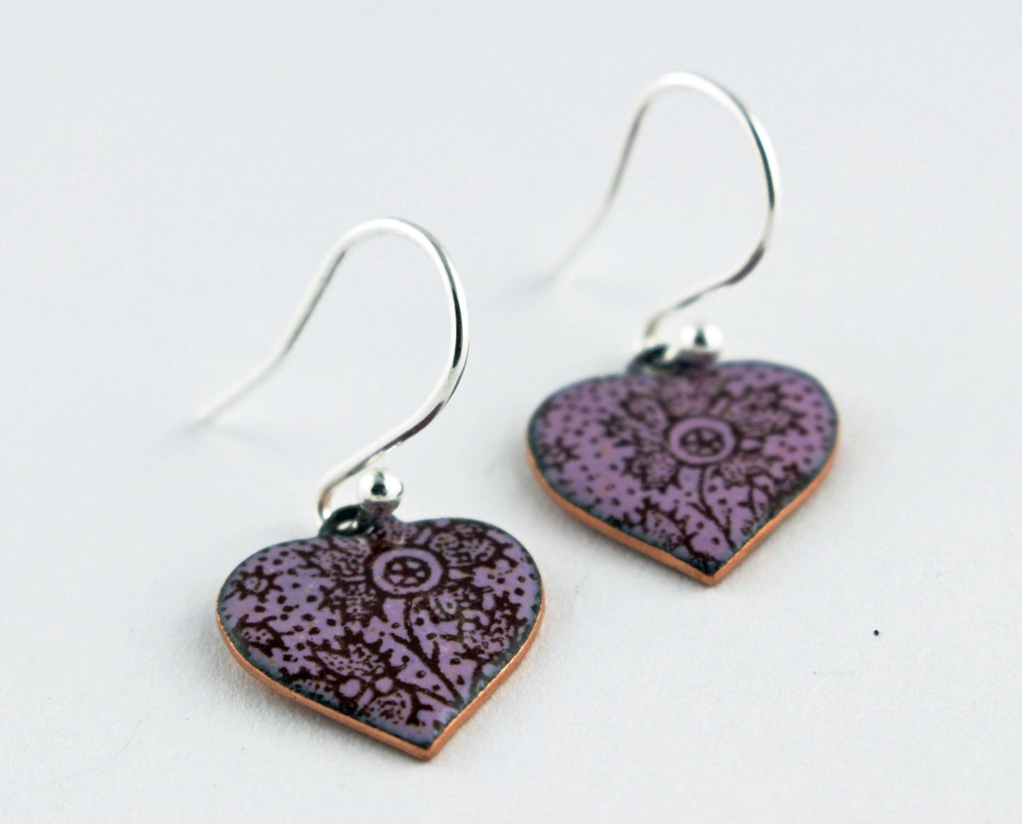 Heart enamel drop earrings. - Katie Johnston Jewellery