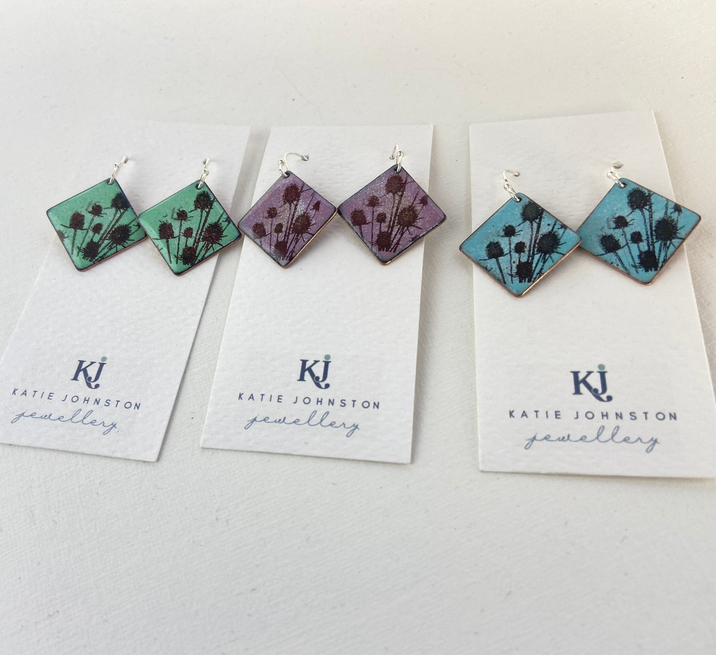 Hedgerow Collection - Teasel enamel earrings - Katie Johnston Jewellery