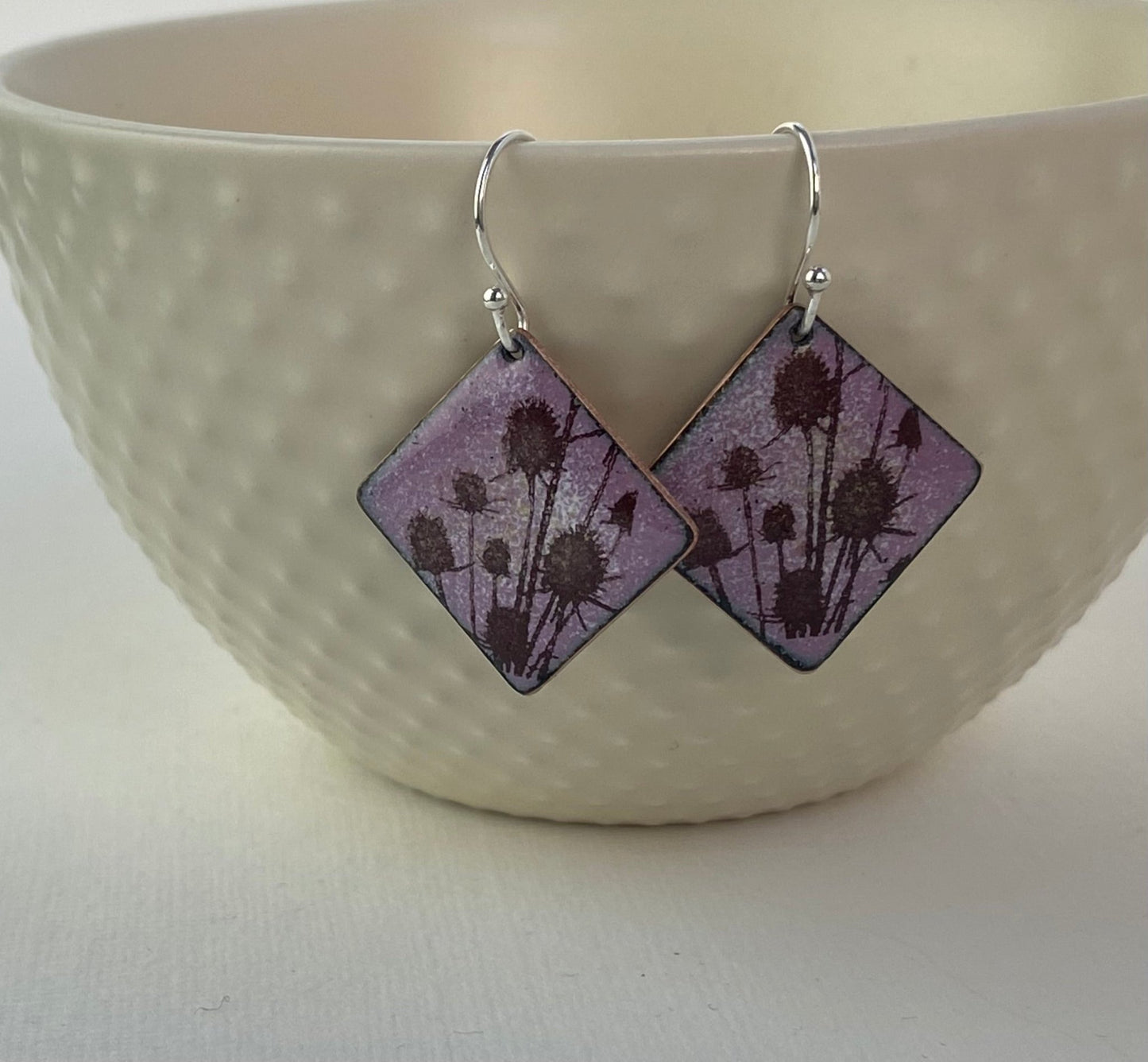 Hedgerow Collection - Teasel enamel earrings - Katie Johnston Jewellery