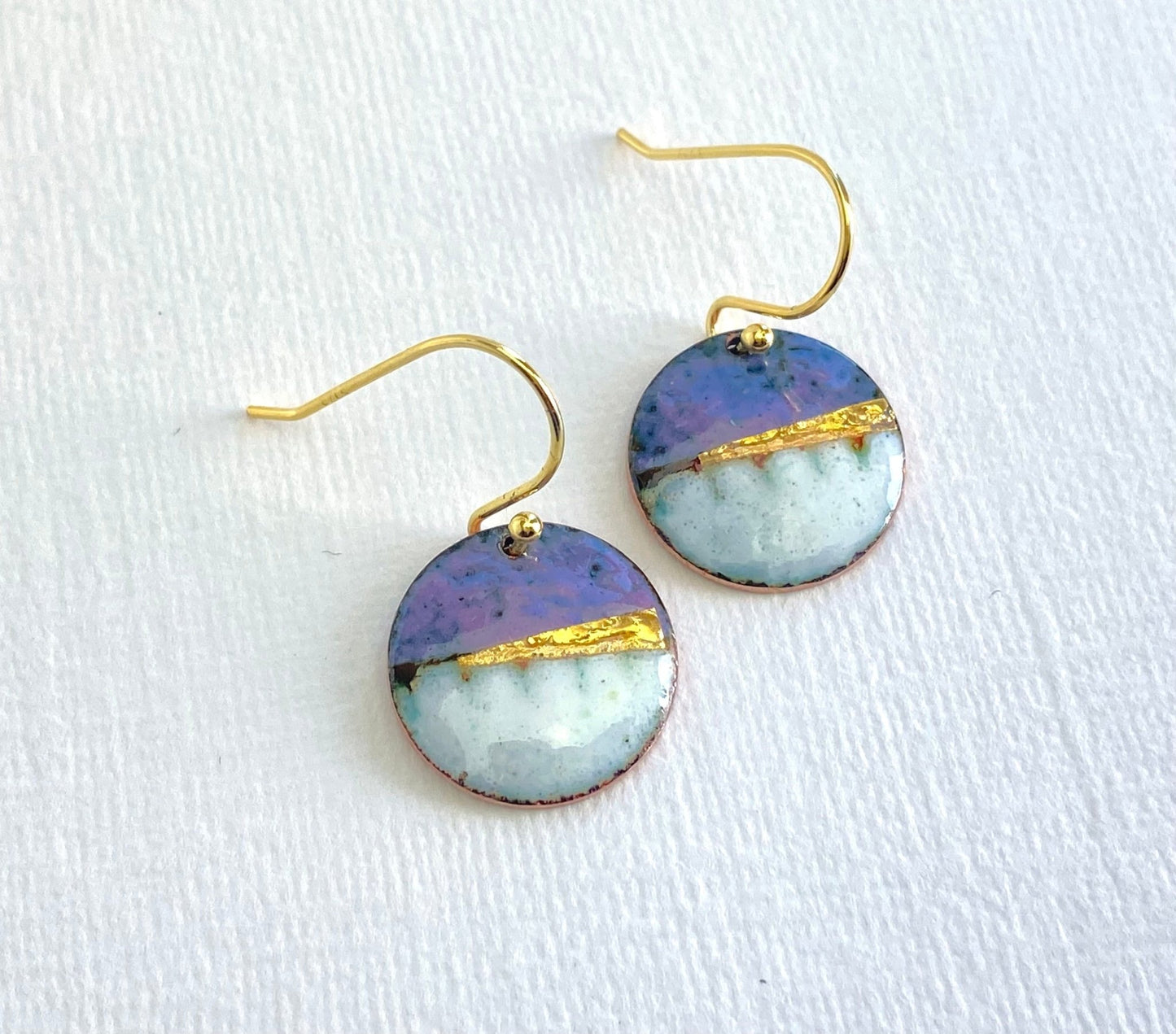 Landscape round enamel earrings - Green, blue or purple - Katie Johnston Jewellery