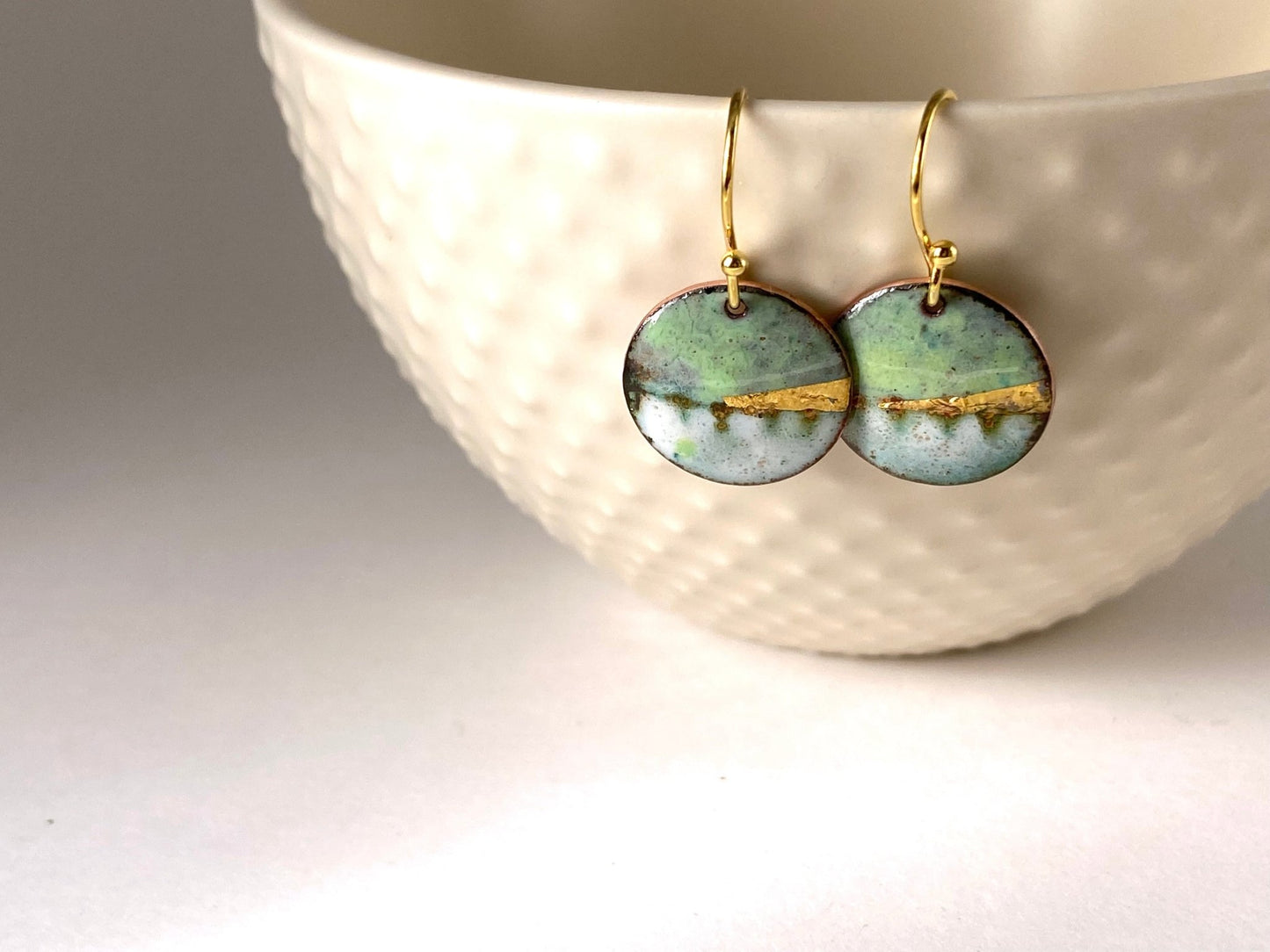 Landscape round enamel earrings - Green, blue or purple - Katie Johnston Jewellery
