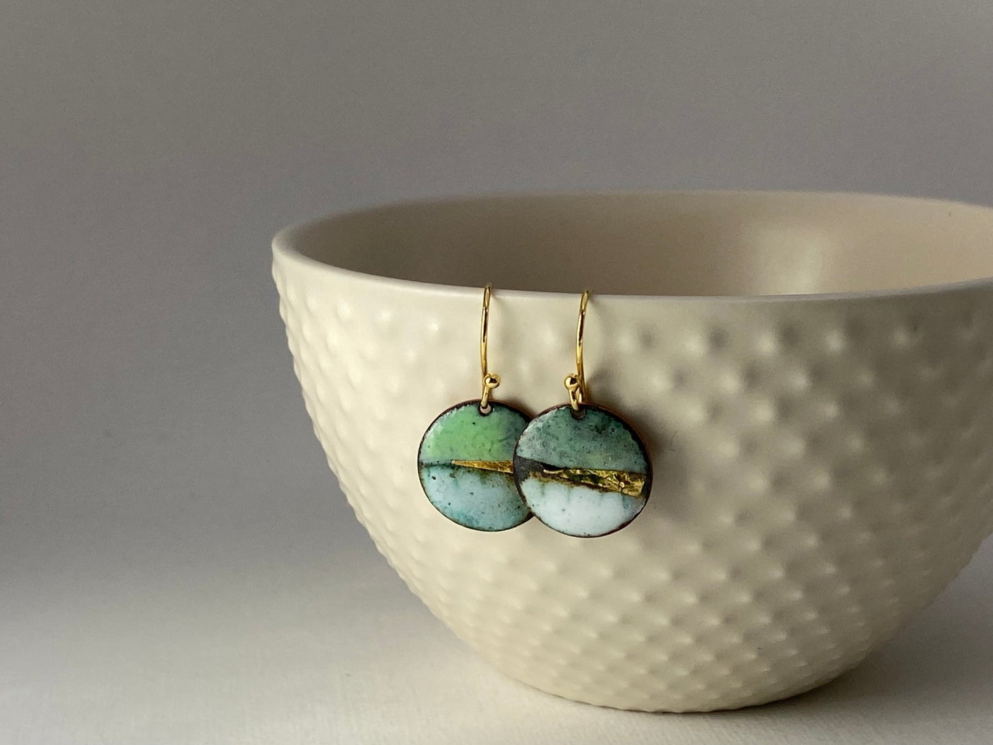 Landscape round enamel earrings - Green, blue or purple - Katie Johnston Jewellery