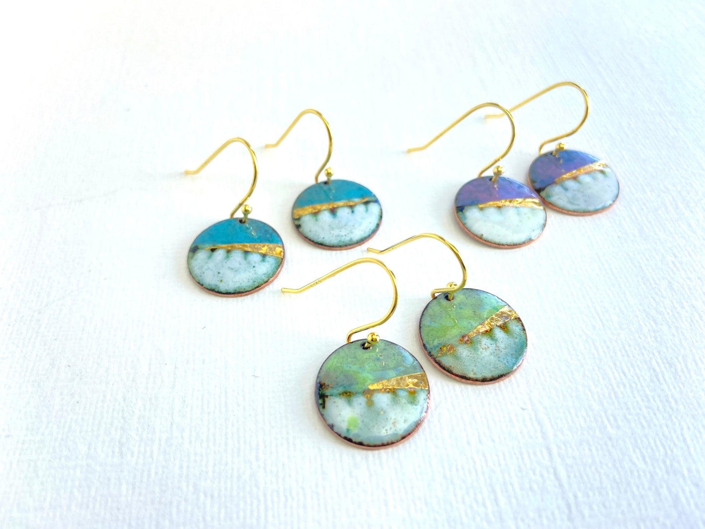 Landscape round enamel earrings - Green, blue or purple - Katie Johnston Jewellery