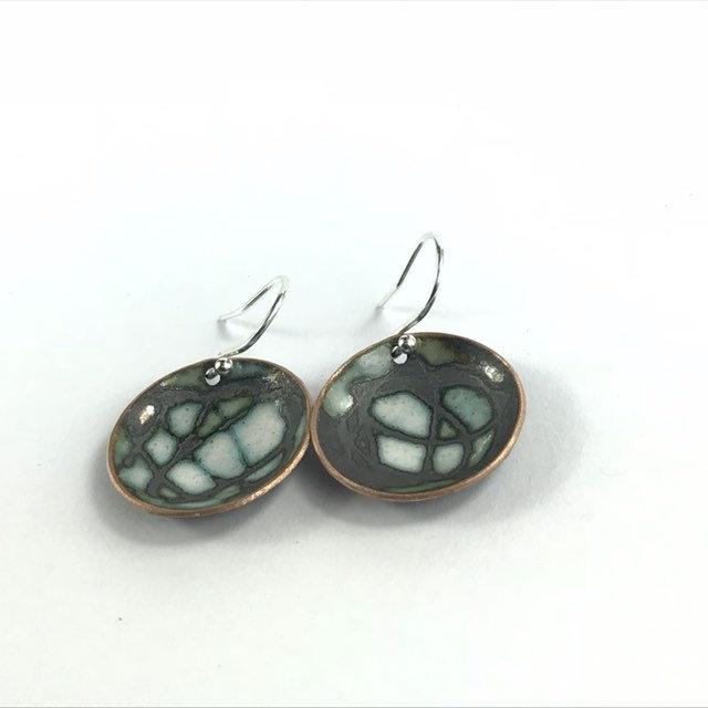Sgraffito enamel circular earrings. - Katie Johnston Jewellery