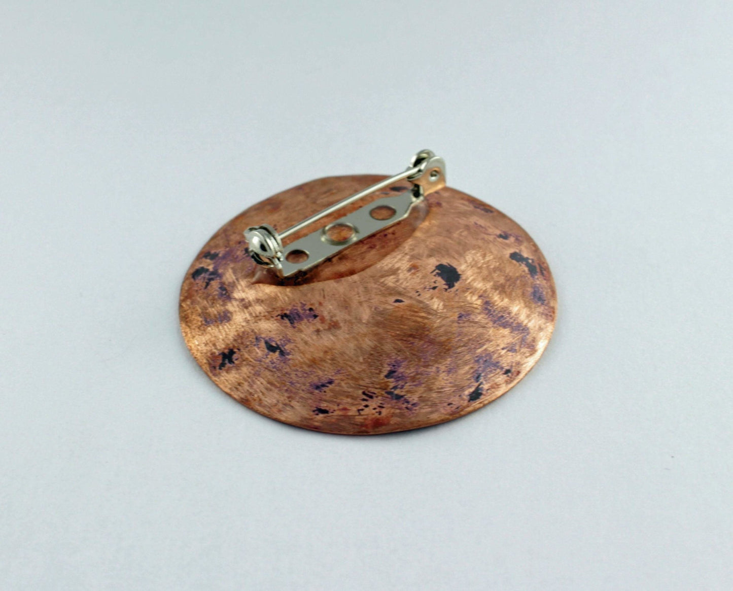 Sgraffito enamel copper brooch. White large round brooch with pattern. - Katie Johnston Jewellery