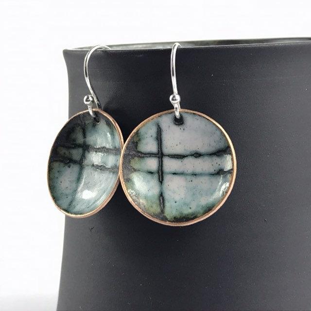Sgraffito lines enamel earrings - Katie Johnston Jewellery