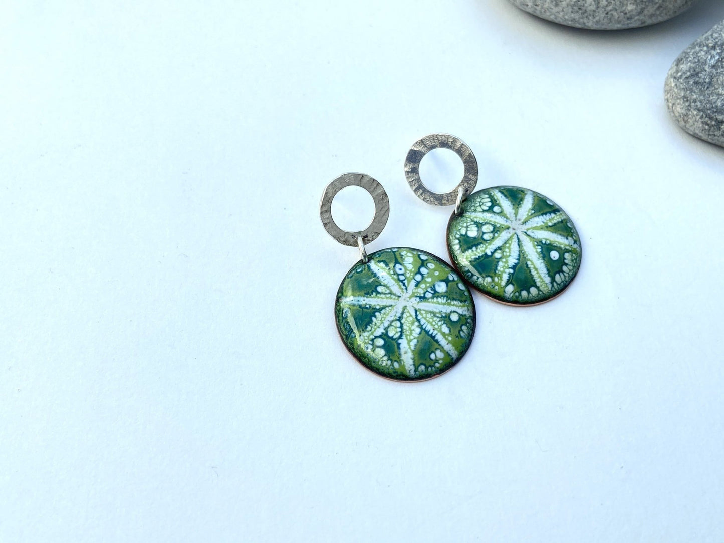 Sgraffito star enamel stud earrings blue/green - Katie Johnston Jewellery