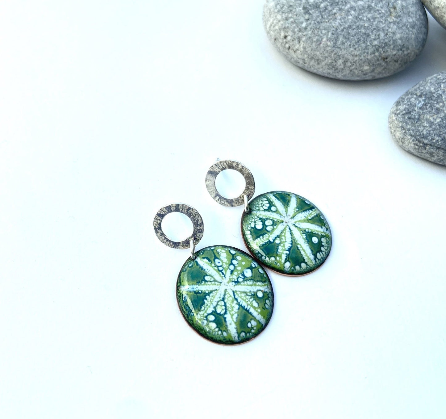 Sgraffito star enamel stud earrings blue/green - Katie Johnston Jewellery