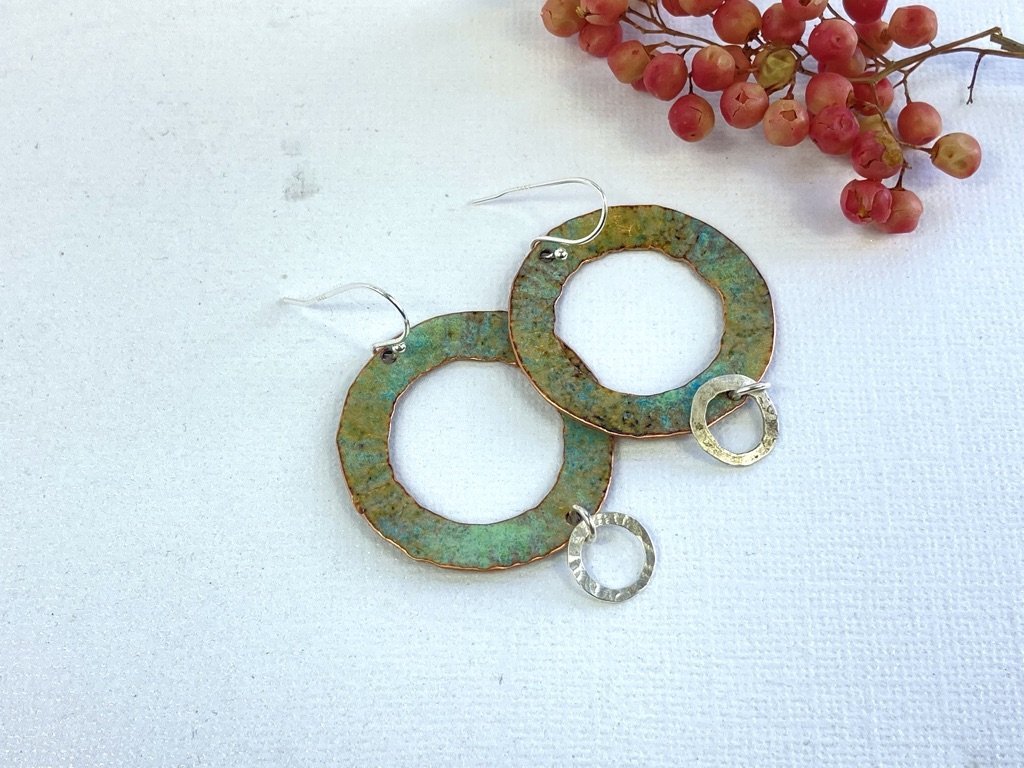 Textured Green Enamel earrings - Katie Johnston Jewellery
