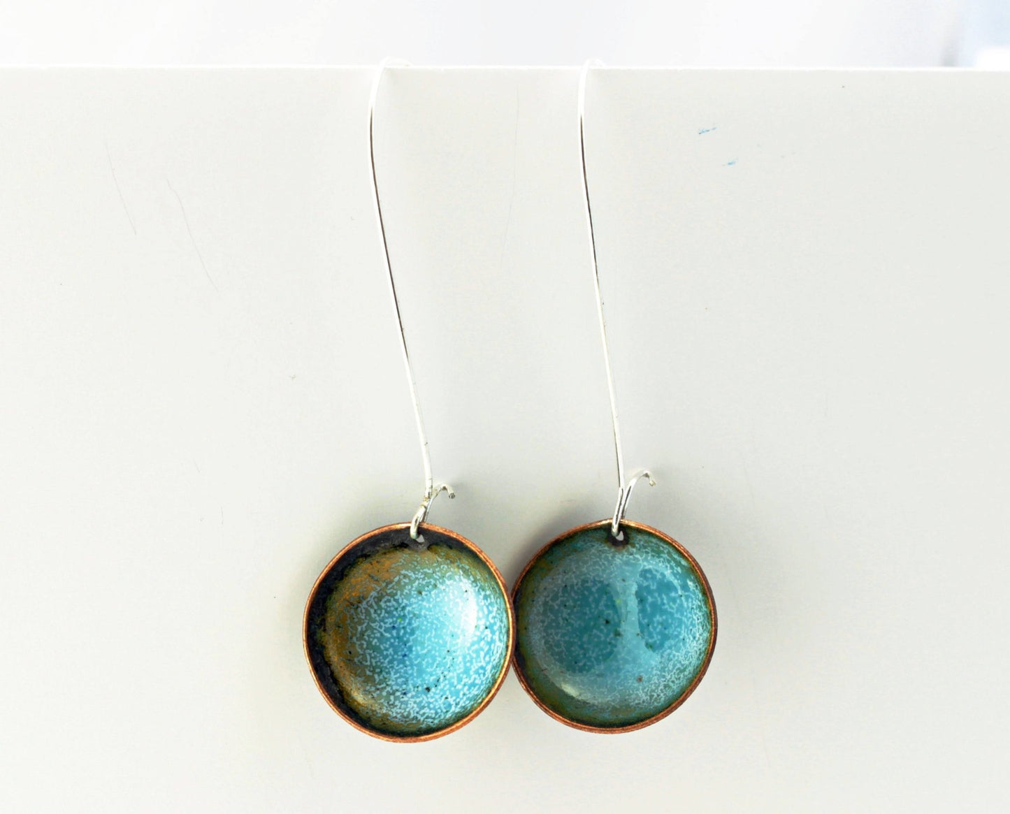 Turquoise enamel bowl drop long earrings - Katie Johnston Jewellery