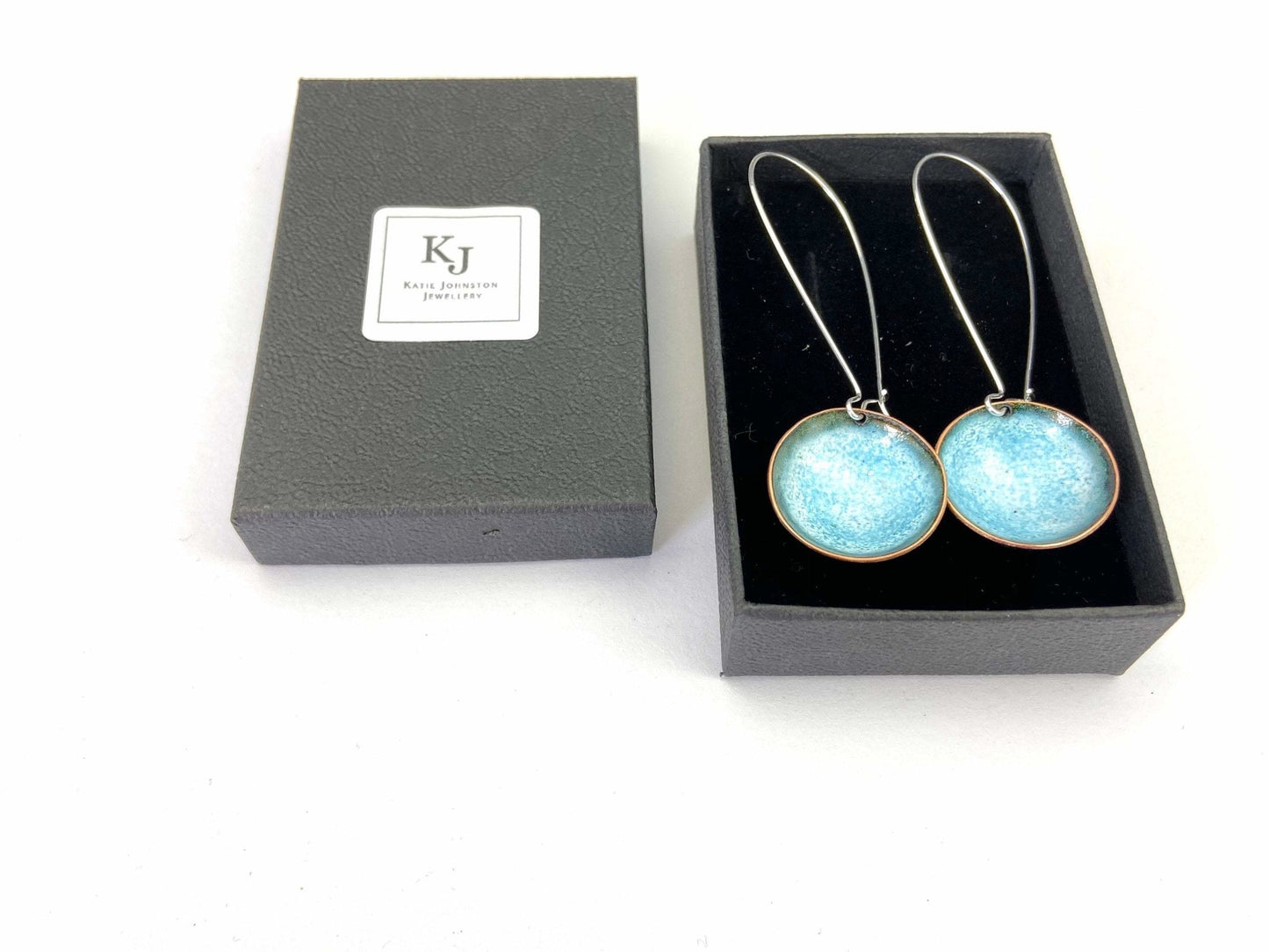 Turquoise enamel bowl drop long earrings - Katie Johnston Jewellery