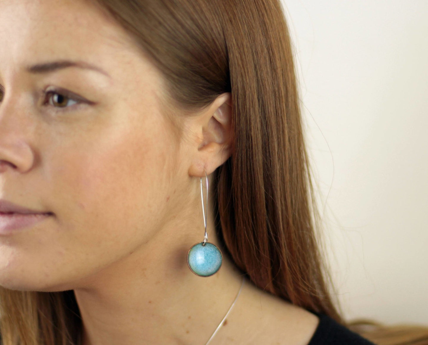 Turquoise enamel bowl drop long earrings - Katie Johnston Jewellery