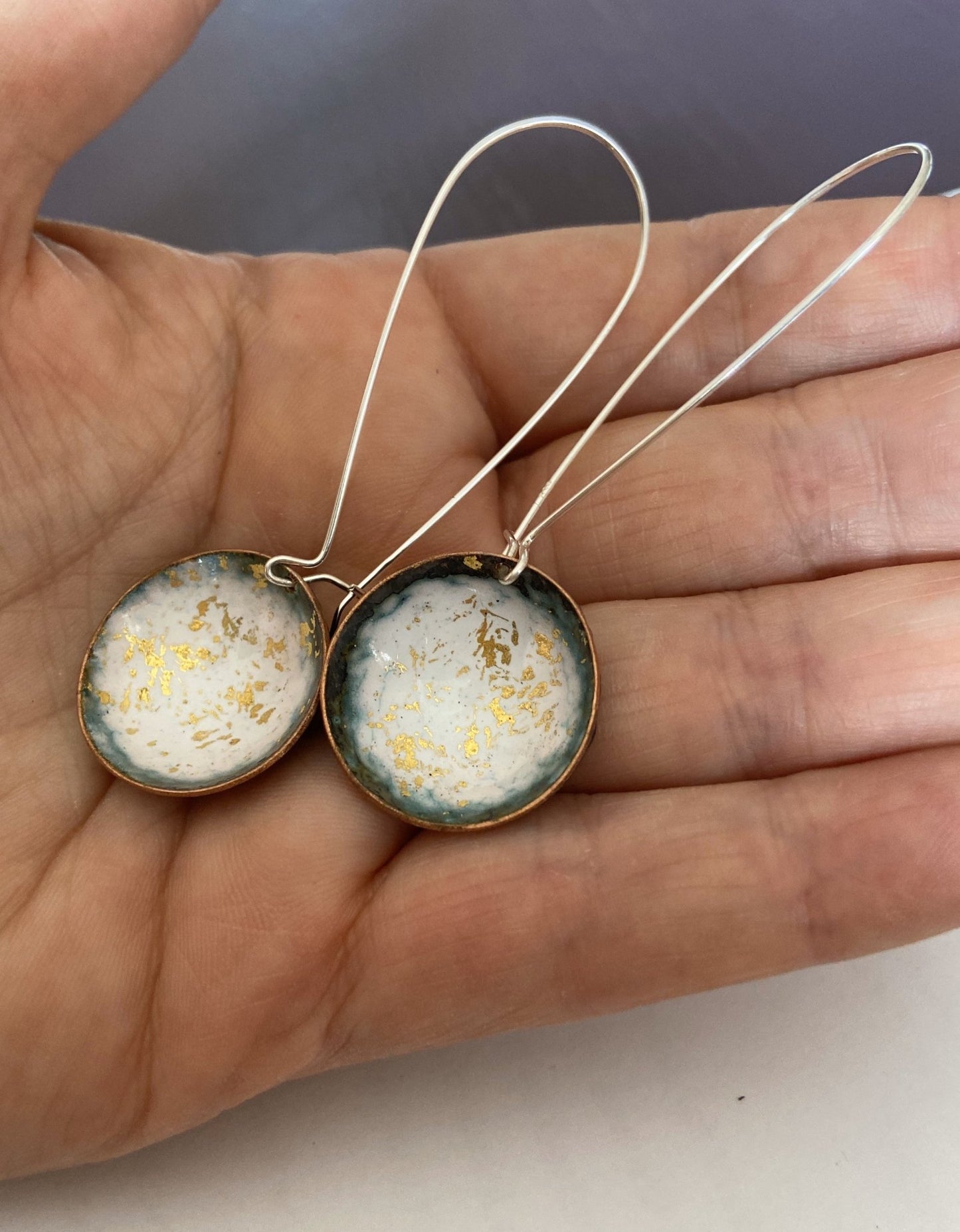 White and gold 'bowl' enamel drop earrings - Katie Johnston Jewellery
