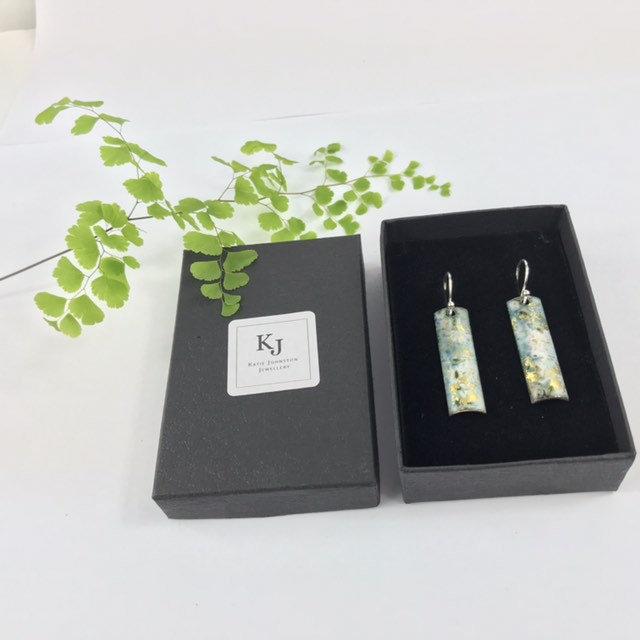 White & gold rectangular enamel drop earrings - Katie Johnston Jewellery