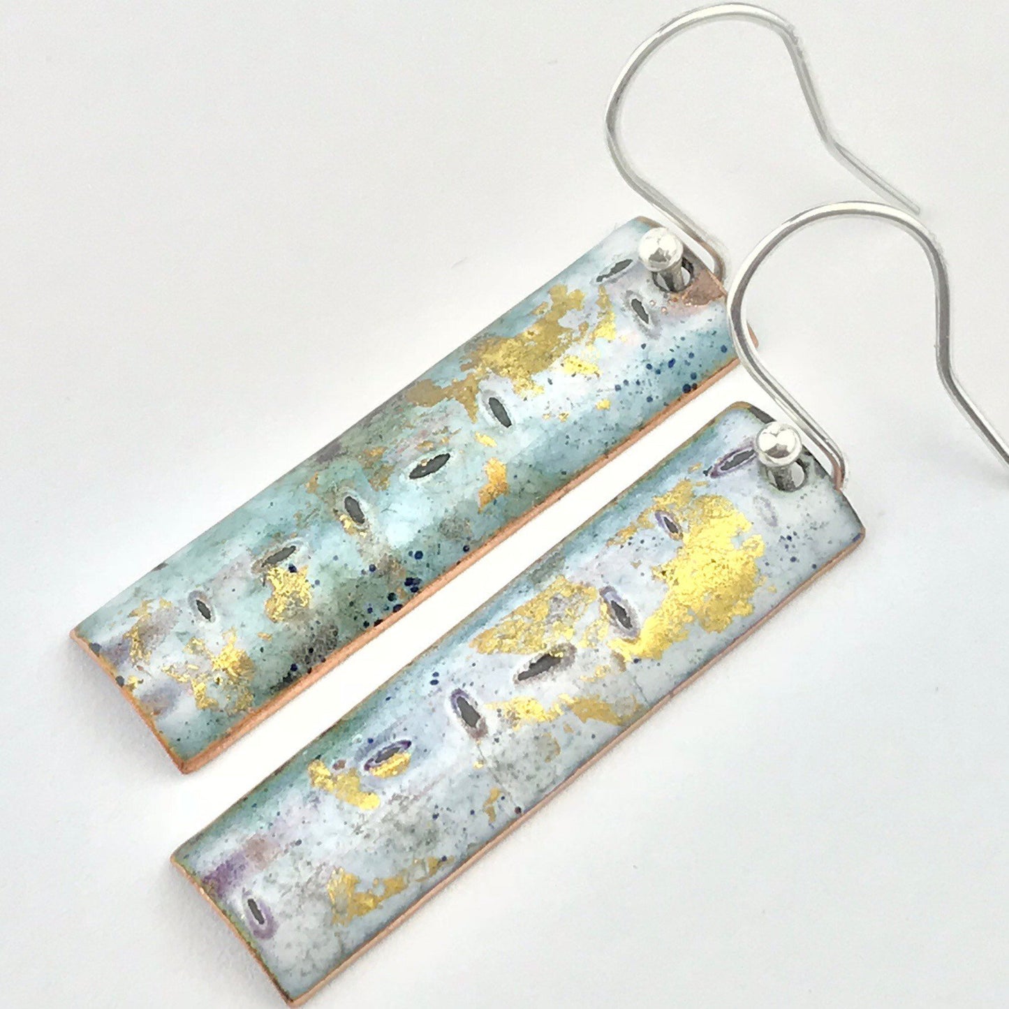 White & gold rectangular enamel drop earrings - Katie Johnston Jewellery