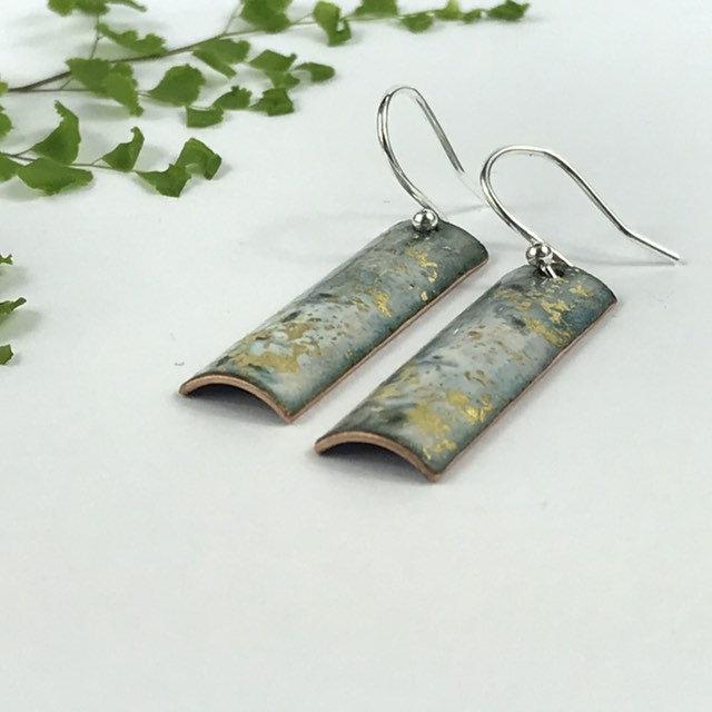 White & gold rectangular enamel drop earrings - Katie Johnston Jewellery