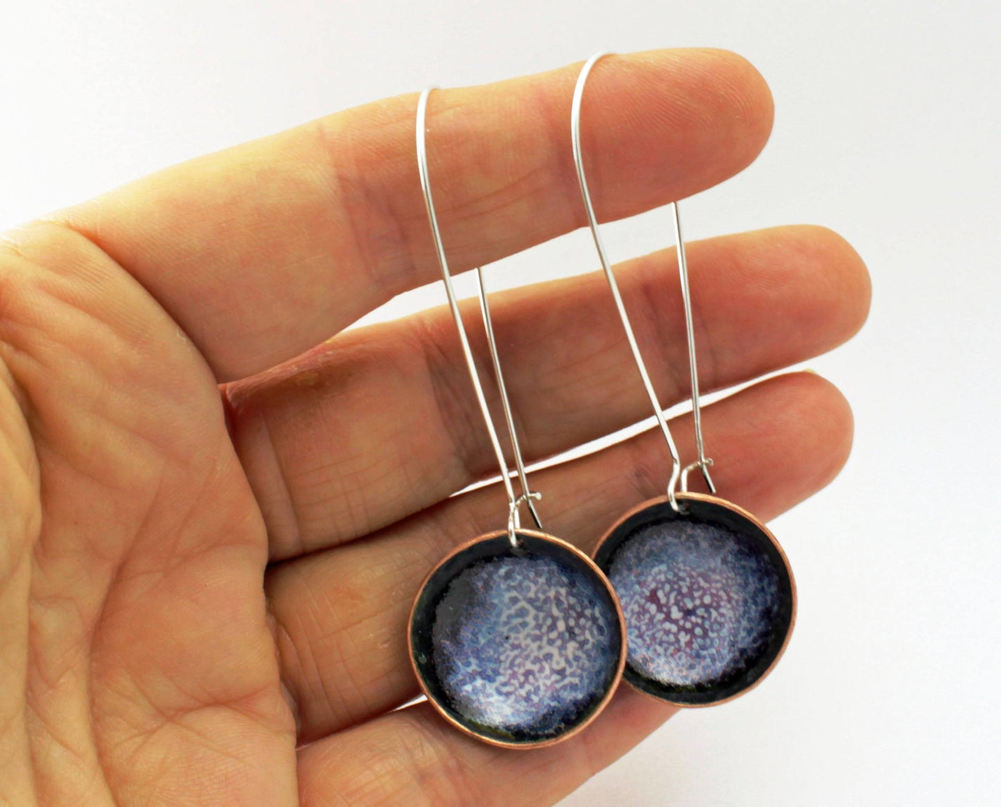 Blue and ruby bowl enamel earrings - Katie Johnston Jewellery