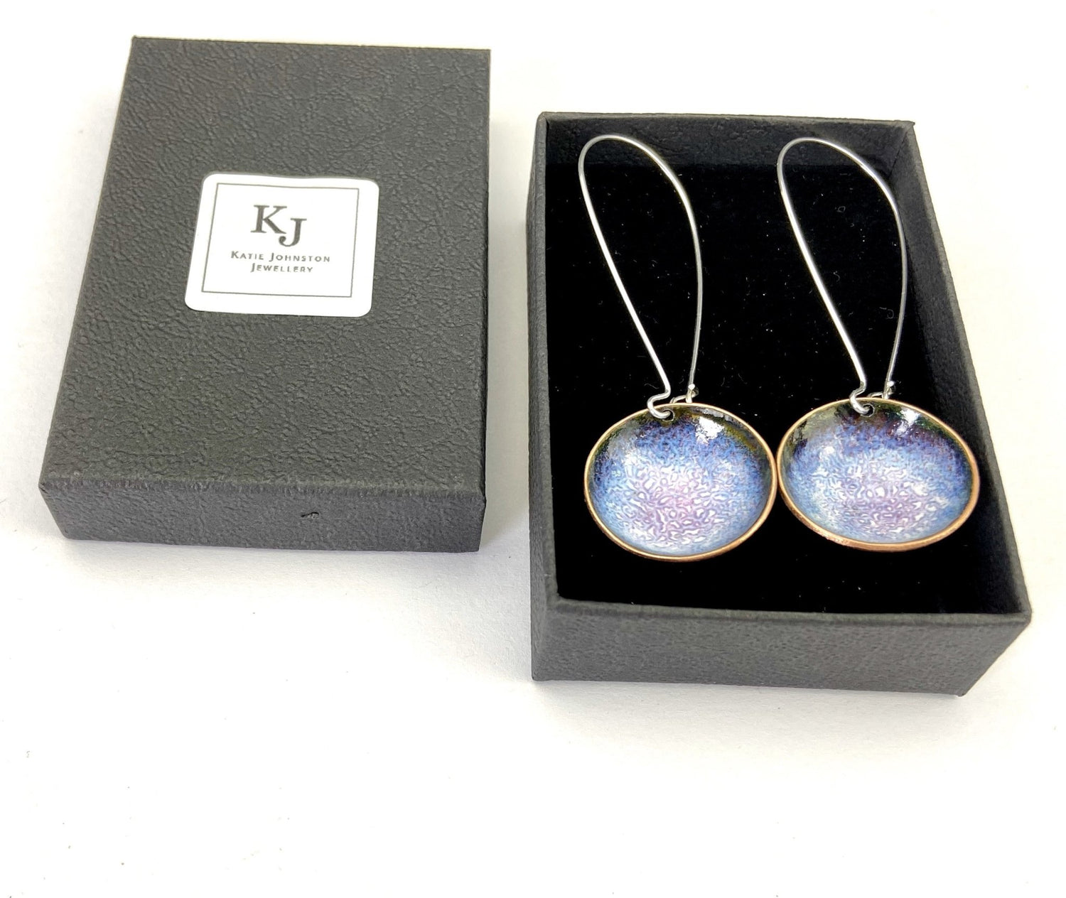 Blue and ruby bowl enamel earrings - Katie Johnston Jewellery